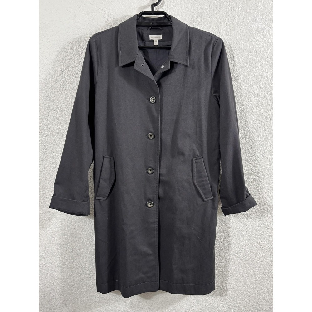 Garnet Hill Coat Womens 8 Dark Gray Organic Cotton Twill Trench Lined Pockets